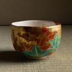 而全作 金砂子 紅葉茶碗 而妙斉書付画像